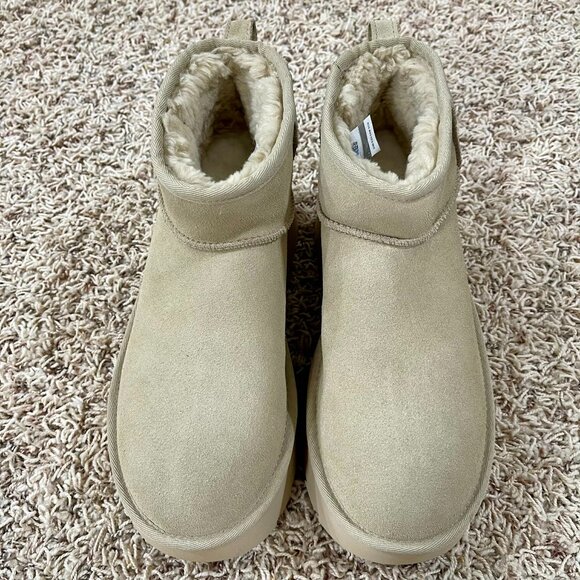 UGG Women’s Classic Ultra Mini New Heights Platform Boots Mustard Seed, Size 11 - Picture 7 of 16